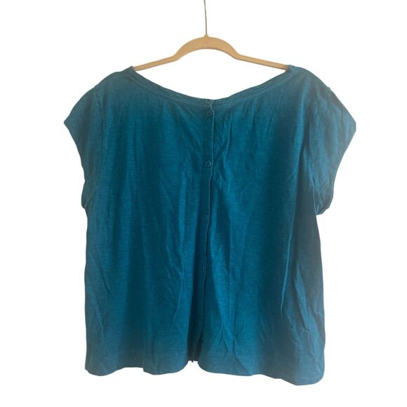 ✨Eileen Fisher Ballet Neck Button Back Crop Teal Sz Large Top✨ - Picture 5 of 7
